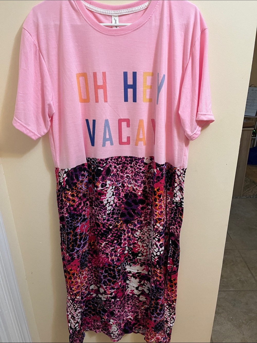 OH HEY VACAY Pink Graphic Maxi Dress with Multi Print Skirt